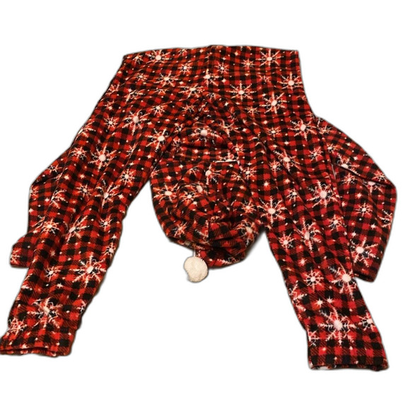 POOF Brand Women’s Onesie Fleece Red Black Plaid Snowflakes Size Small Pajamas - Picture 5 of 9